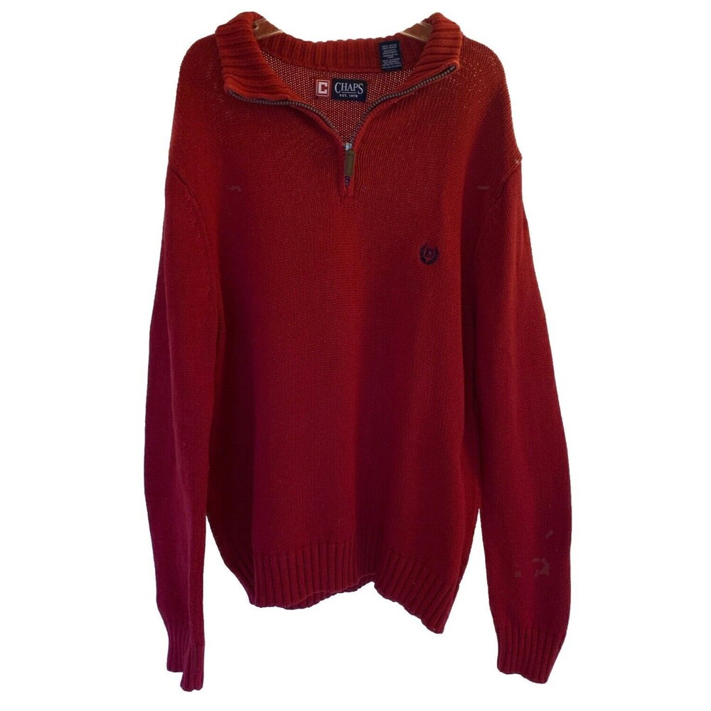 Chaps 1/4 Zip Cotton Polo Sweater Red Men’s Medium Preppy Nautical Classic